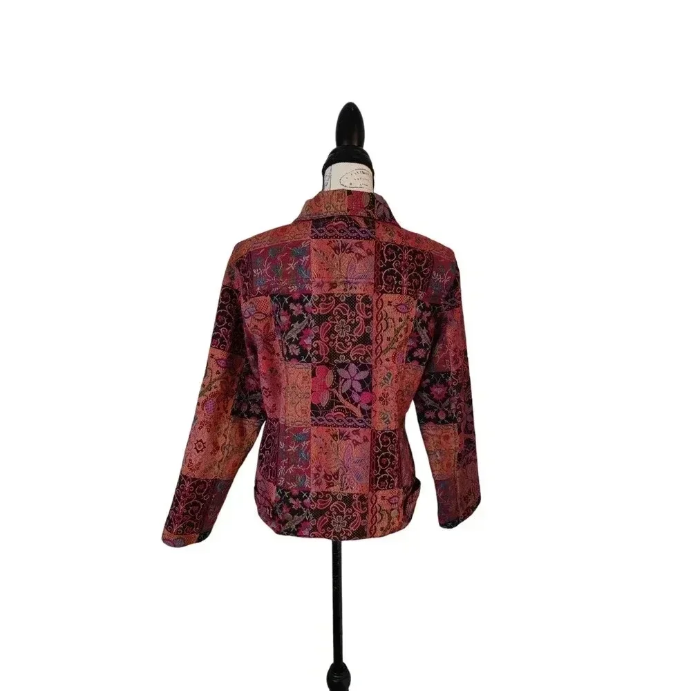 Multiples Tapestry Jacket Size S Patchwork Boho Floral‎ Multicolor Collared
